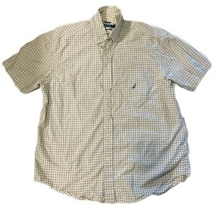Nautica Y2K Blue & Yellow Windowpane Plaid Short Sleeve Button Down Shirt